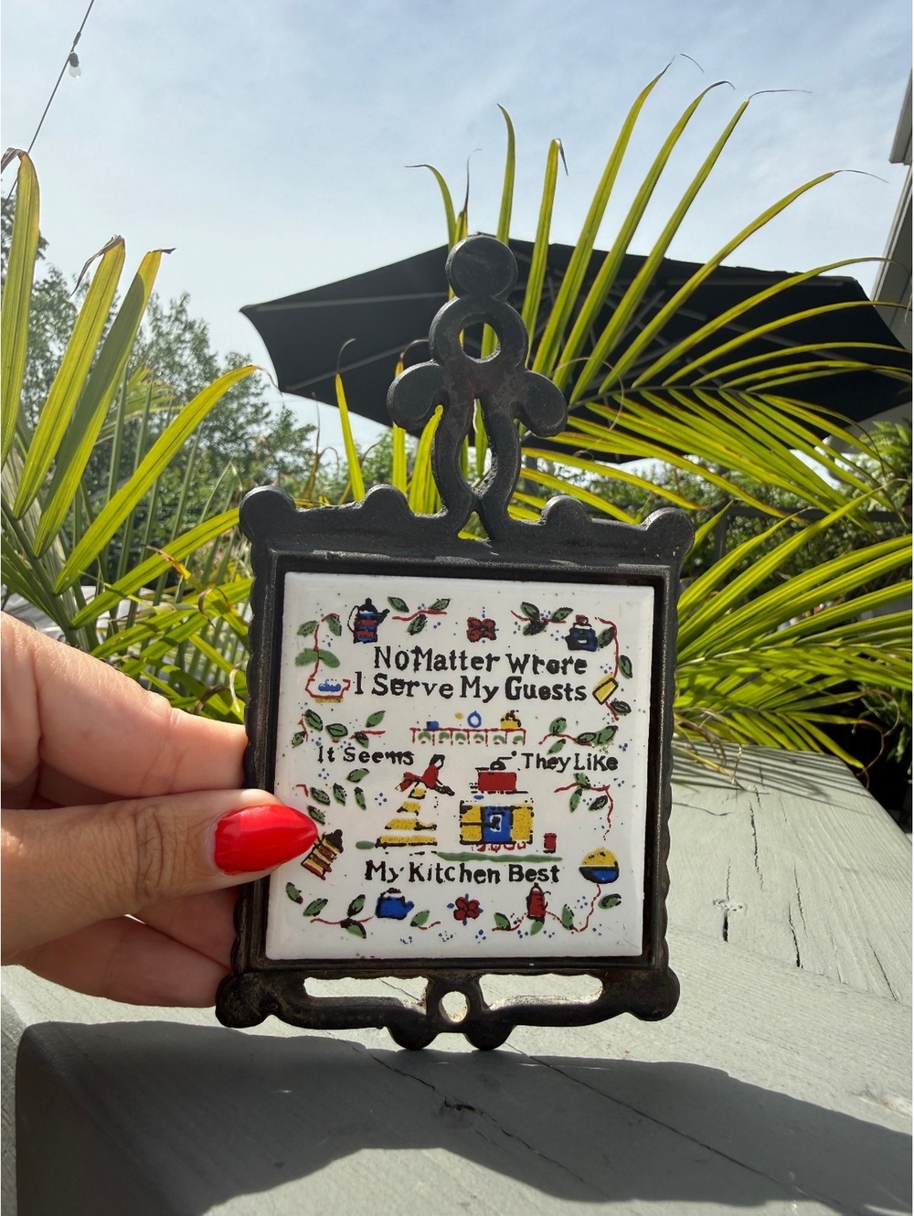 Ceramic Tile Trivet Cast Iron Wall Hanging Farmhouse Decor